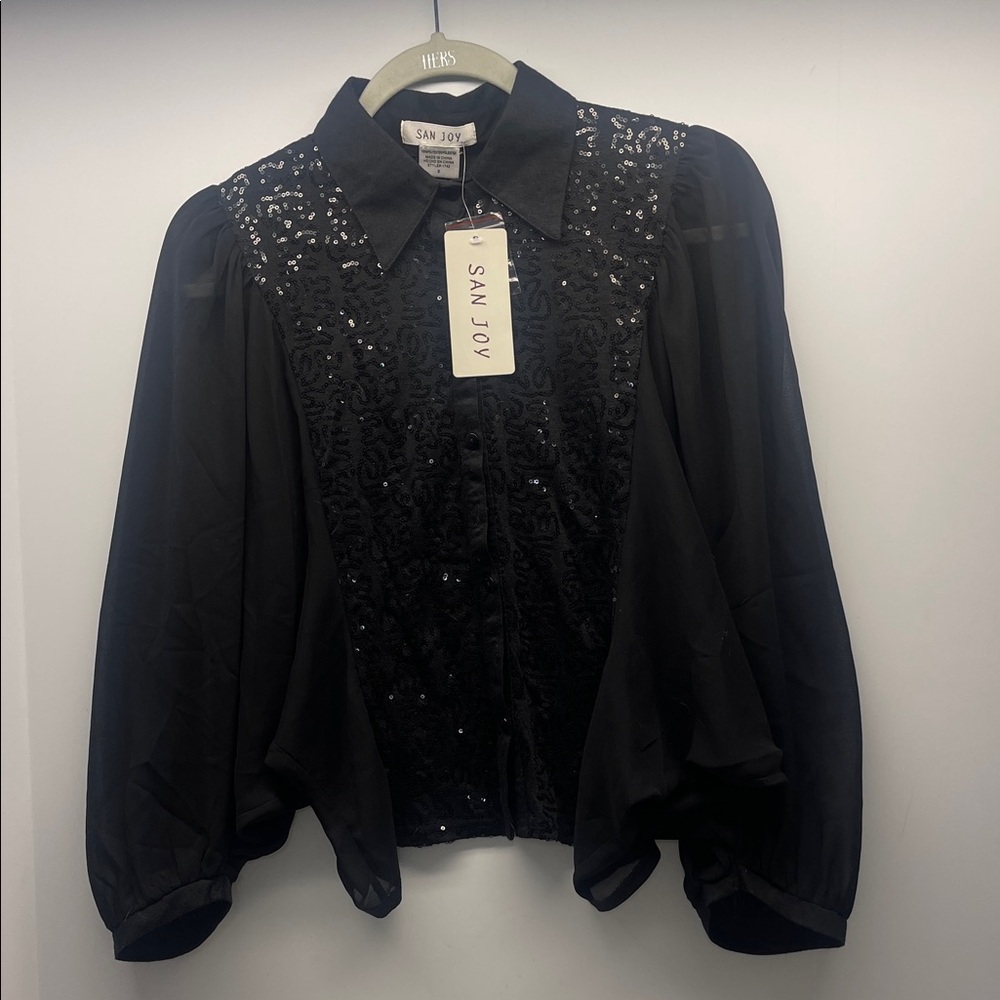 San Joy Elegant Black Sequin Blouse